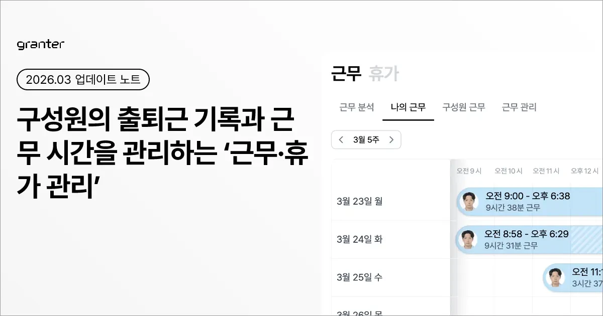 구성원의 출퇴근 기록과 근무 시간을 관리하는 ‘근무·휴가 관리’